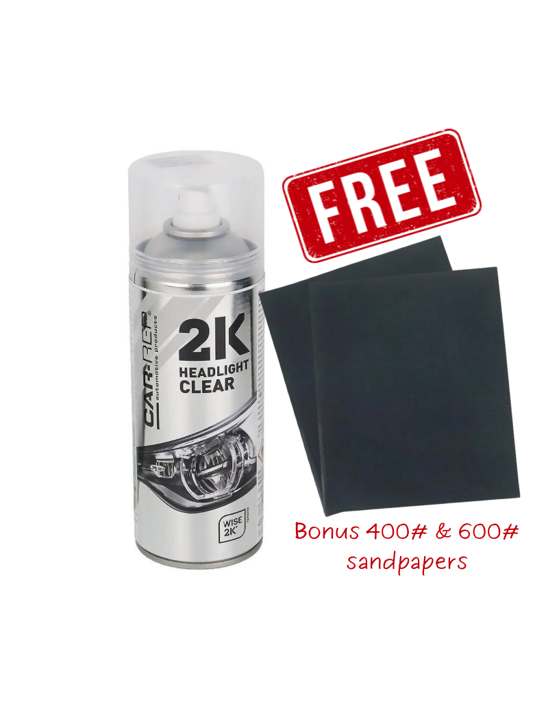 Car Rep 2K Headlight Clear can with free bonus 400 and 600 grit sandpaper sheets